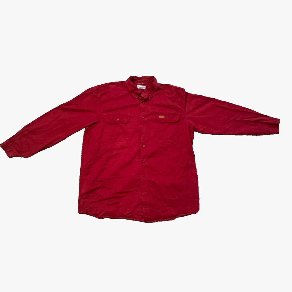 VTG Carhartt Shirt Mens 2XL Big & Tall Red Solid Button-Up Pockets Long Sleeve